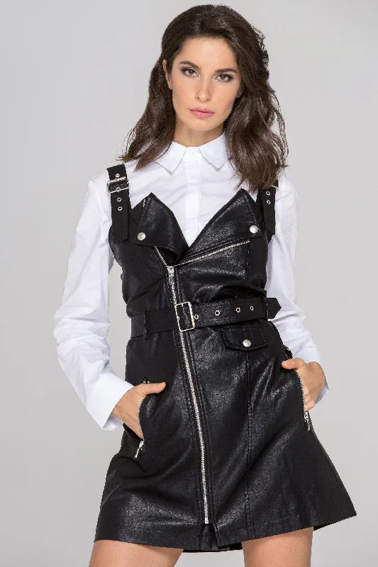 Black Faux Leather Biker Dress Set