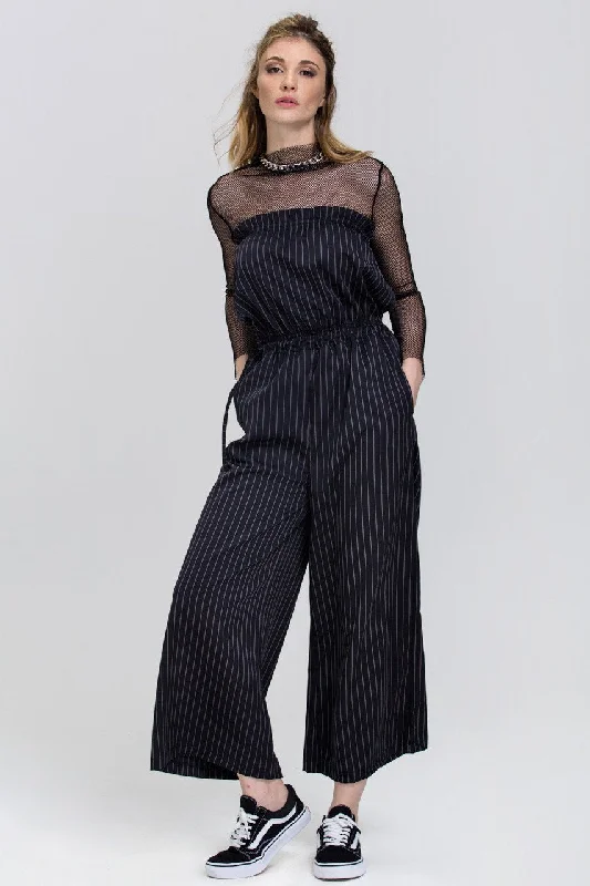 Black Pin Stripe Strapless Palazzo Jumpsuit