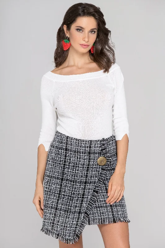 Black and White Tweed Skirt and White Top Dress Set