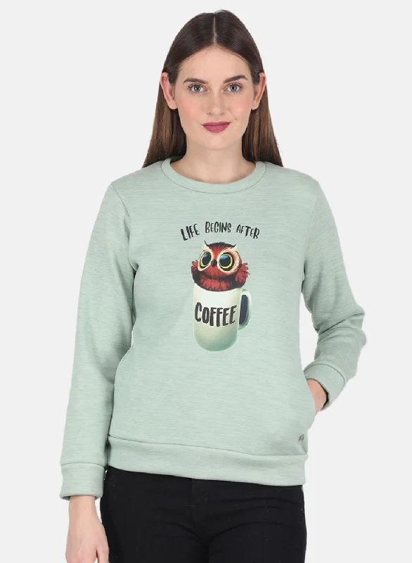 Women Green Printed Sweatshirt