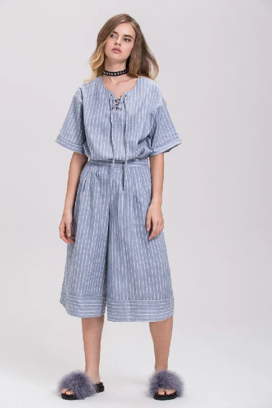 Pin Stripes Denim Culottes Co-ord