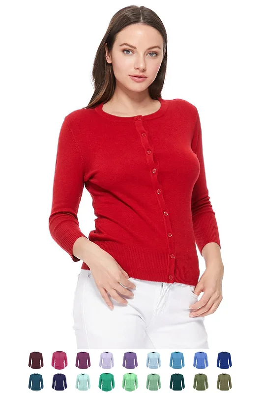 YEMAK Women's 3/4 Sleeve Crewneck Cardigan Sweater CO079PL PLUS size (1X-3X) Color (2 of 2)