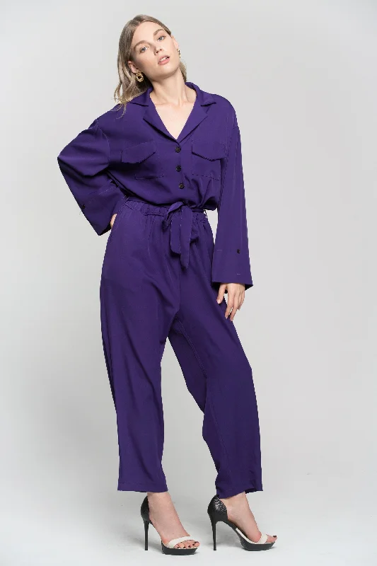 Indigo Blue Notched Collar Jumpsuit