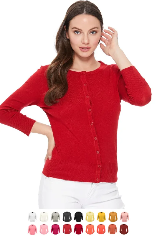 YEMAK Women's 3/4 Sleeve Crewneck Cardigan Sweater CO079PL PLUS size (1X-3X) Color (1 of 2)