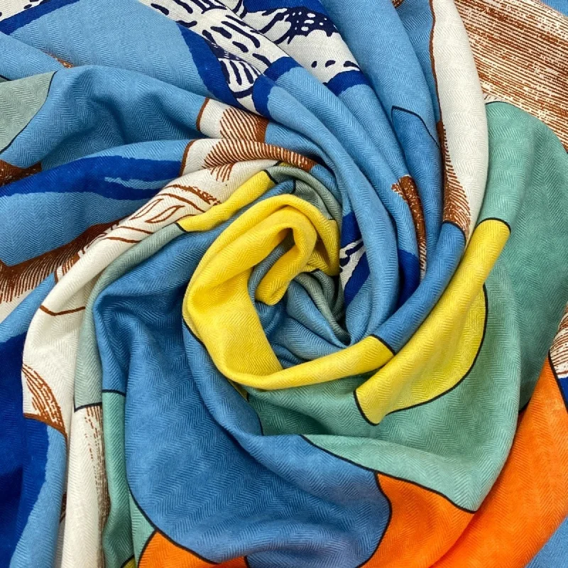 Hermes  blue Cashmere Silk Scarf (Pre-Owned)