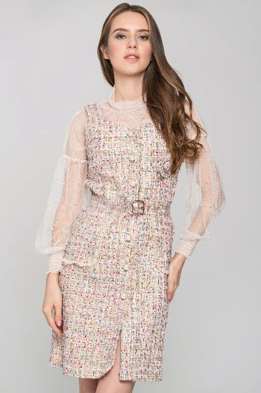 Confetti Tweed Sheer Sleeve Dress Set