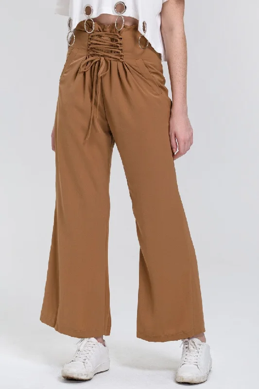 Camel Corset Waist Palazzo Trousers