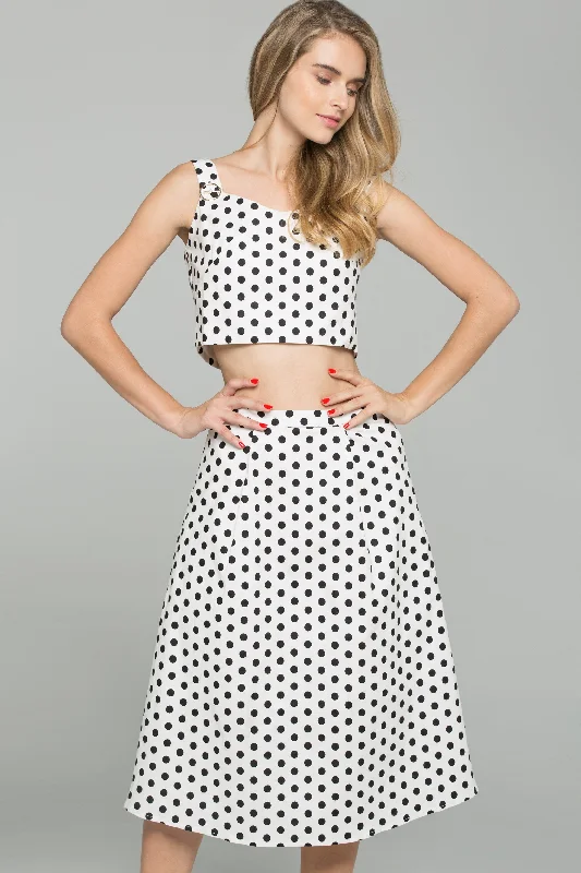 Black and White Polka Dot Sweetheart Neckline 2-piece Co-Ord Midi Dress