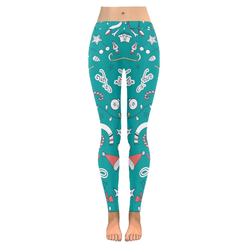 Womens cartoon Christmas pattern print Low Rise outdoor Leggings size:XXS-5XL