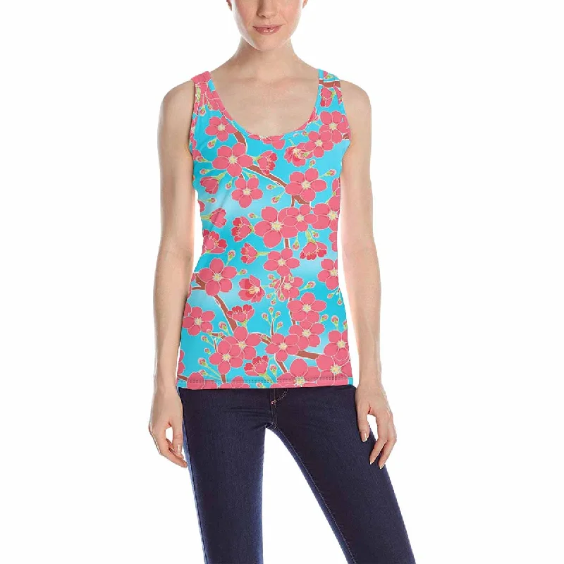 Womens Tank Tops print with Cherry blossoms