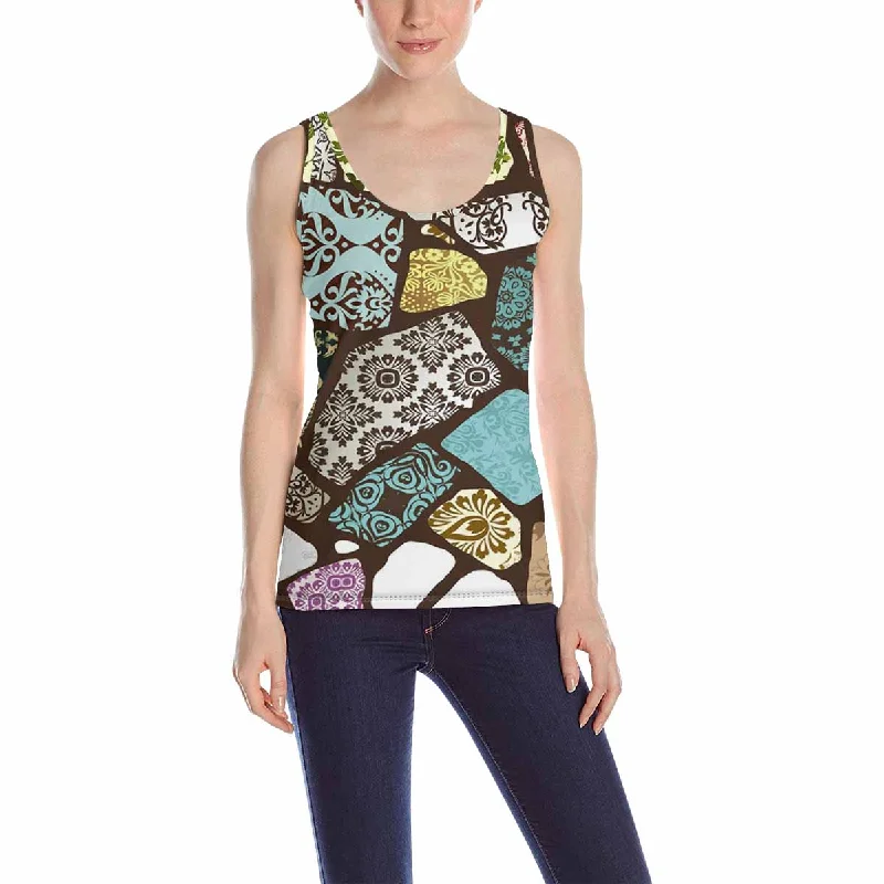 Womens Tank Tops print with flowers on stones