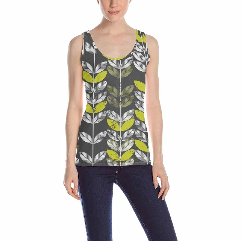 Womens Tank Tops print with retro leaves