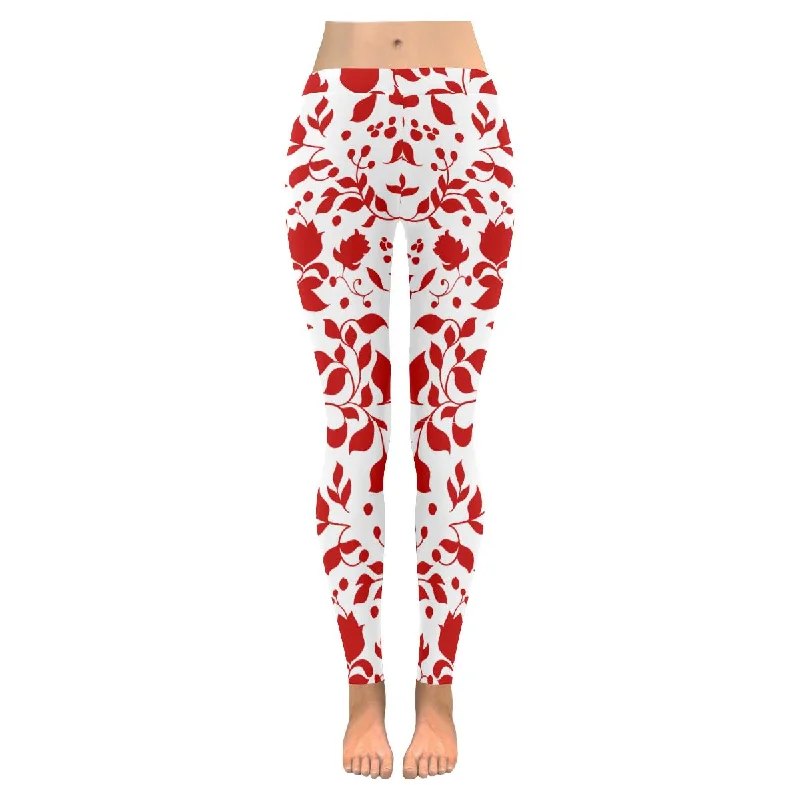 Zenzzle red floral Low Rise Womens outdoor Leggings plus size:XXS-5XL