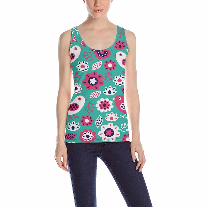 Womens Tank Tops print with colorful Bird and flower