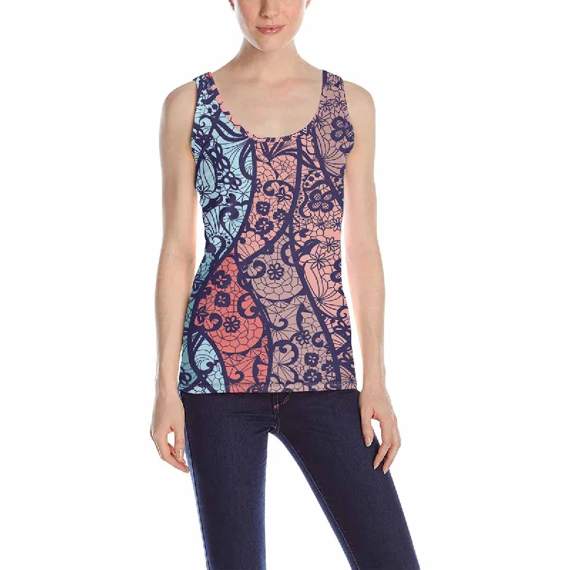 Womens Tank Tops print with Lace fabric