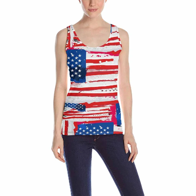 Womens Tank Tops print with USA Flag