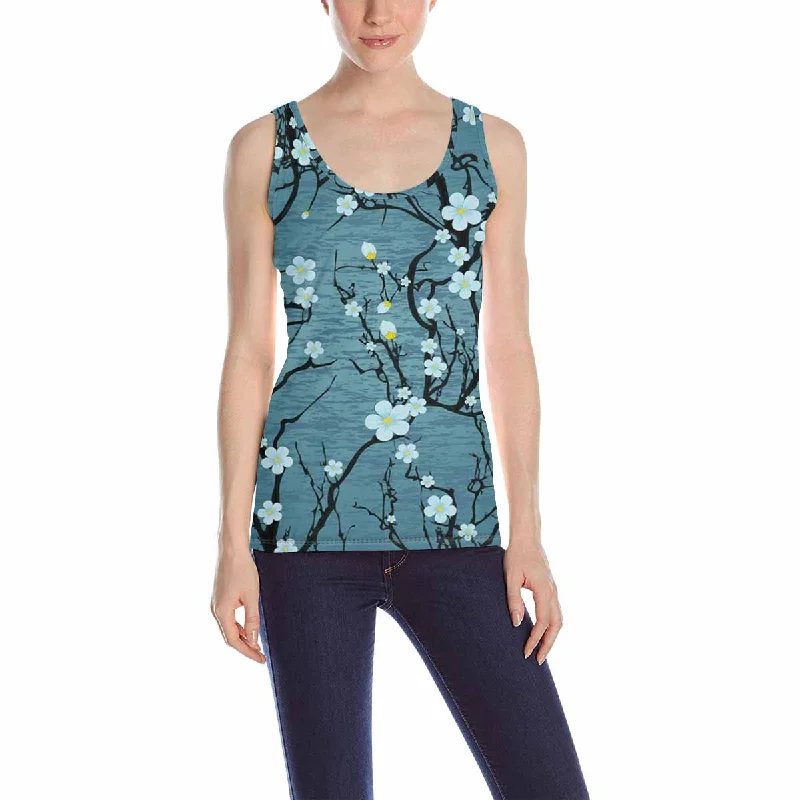 Womens Tank Tops print with winter Cherry blossoms