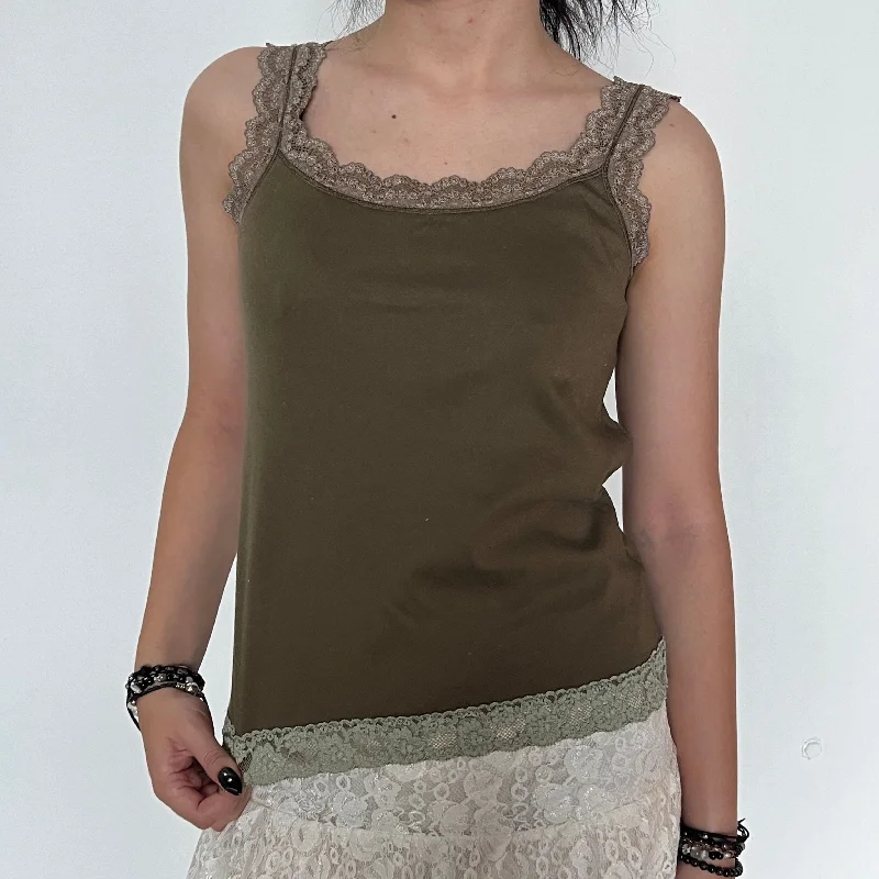 Khaki Green Fairycore Lace Trimmed Cami Top