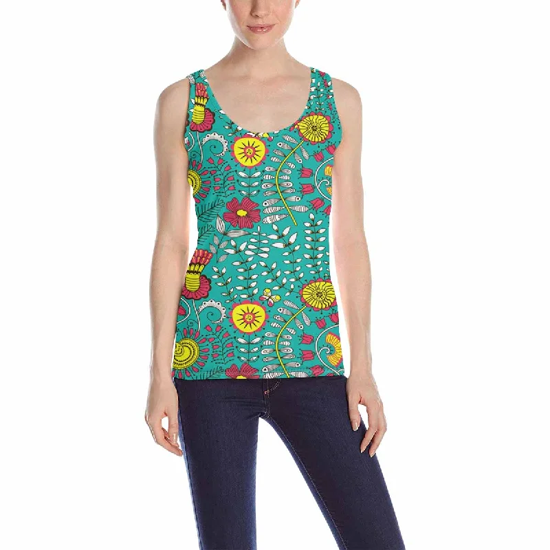 Womens Tank Tops print with coloful flowers