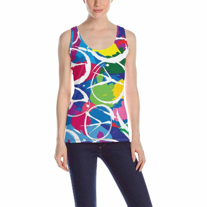 Womens Tank Tops print with multicolor symbols