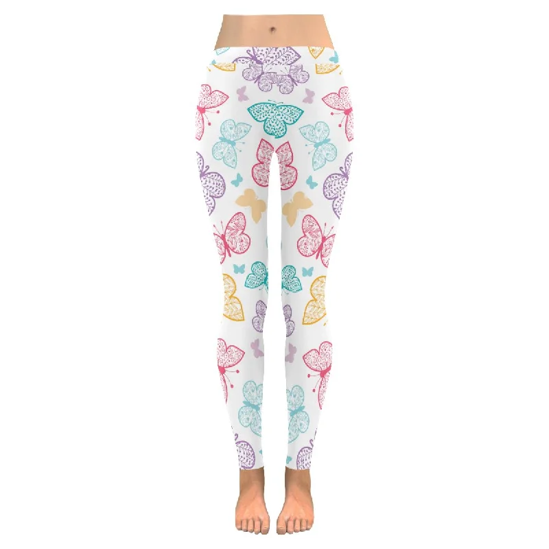 Graphic Floral butterflies print on Ladies Low Rise outdoor running Leggings