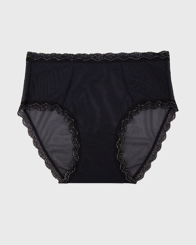 Mesh High Rise Brief - Black Sparkle Lace