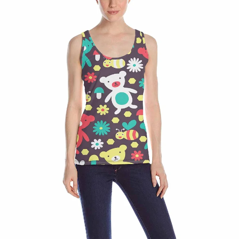 Womens Tank Tops print with cute Bear and bee