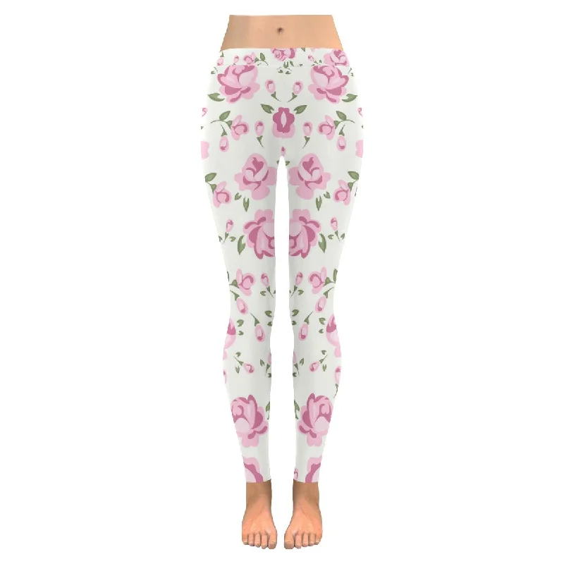 Graphic Shabby chic rose print on low rise ladies outdoor leggings size:XXS-5XL