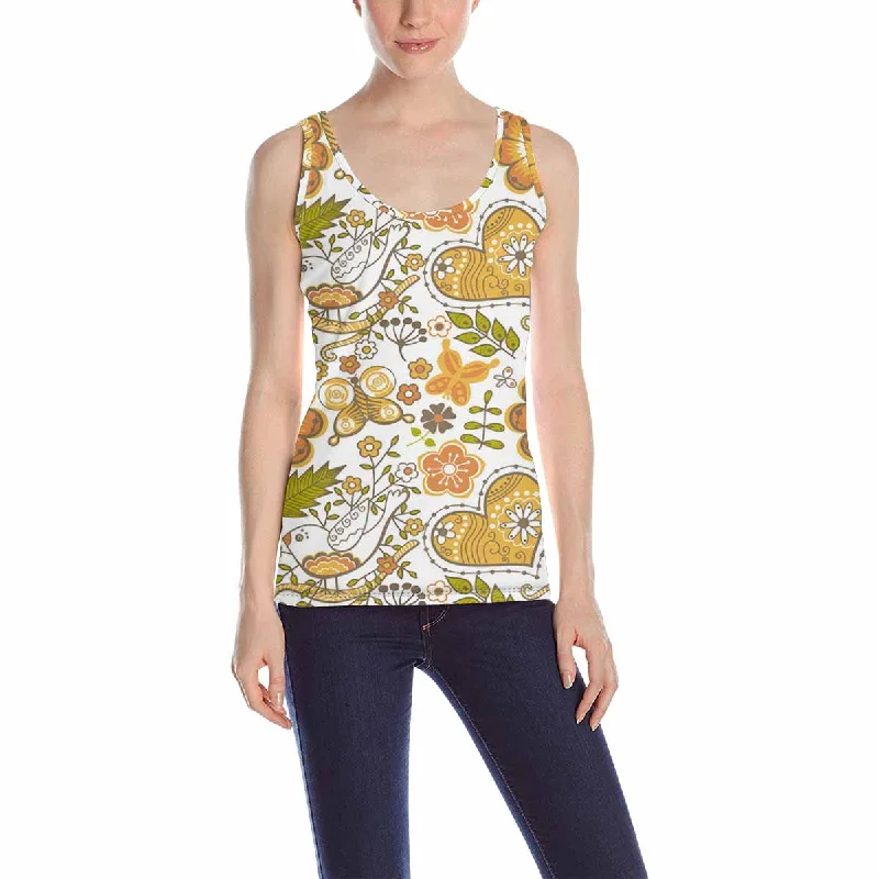 Womens Tank Tops print with brown flowers