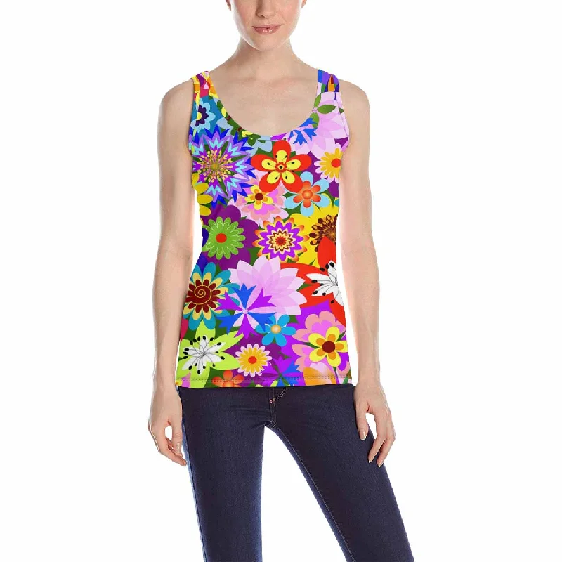 Womens Tank Tops print with bright colorful flowers