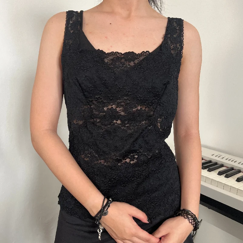 Black Lace Thick Strap Cami Top