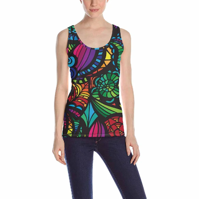 Womens Tank Tops print with bright Mosaic flowers