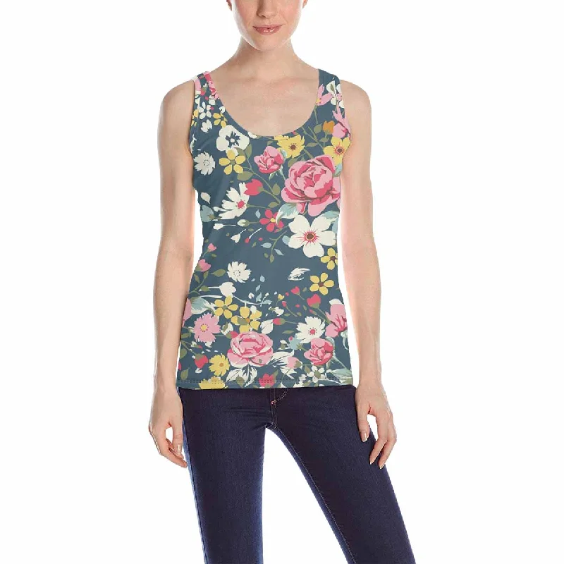 Womens Tank Tops print with vintage rose pattern