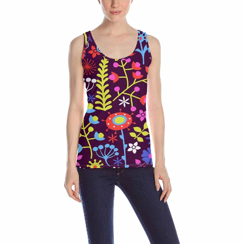 Womens Tank Tops print with colorful leaves flowers