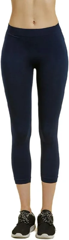 MOPAS Soft Stretch Nylon Blend Unlined Capri Length Leggings with Ribbed Elastic Waistband - Navy (EX004_NVY)