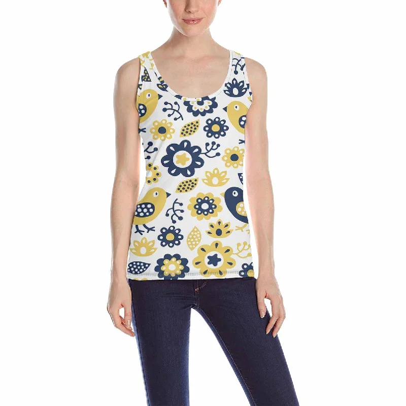 Womens Tank Tops print with cute Bird and flower