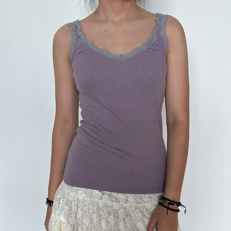 Lilac Lavender Lace Trimmed Ribbed Cami Top