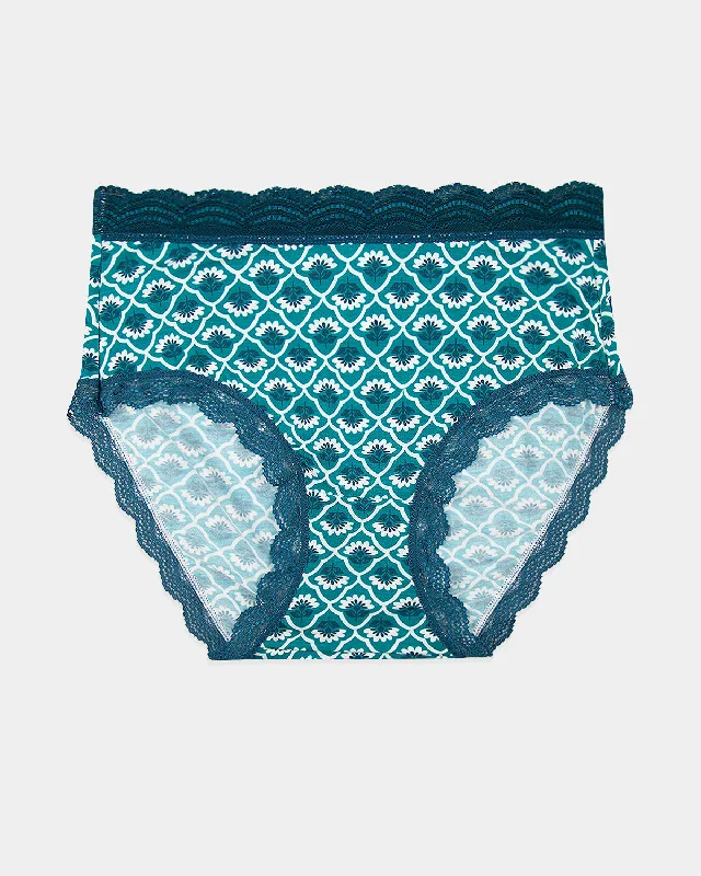 High Rise Brief - Teal Floral Tile