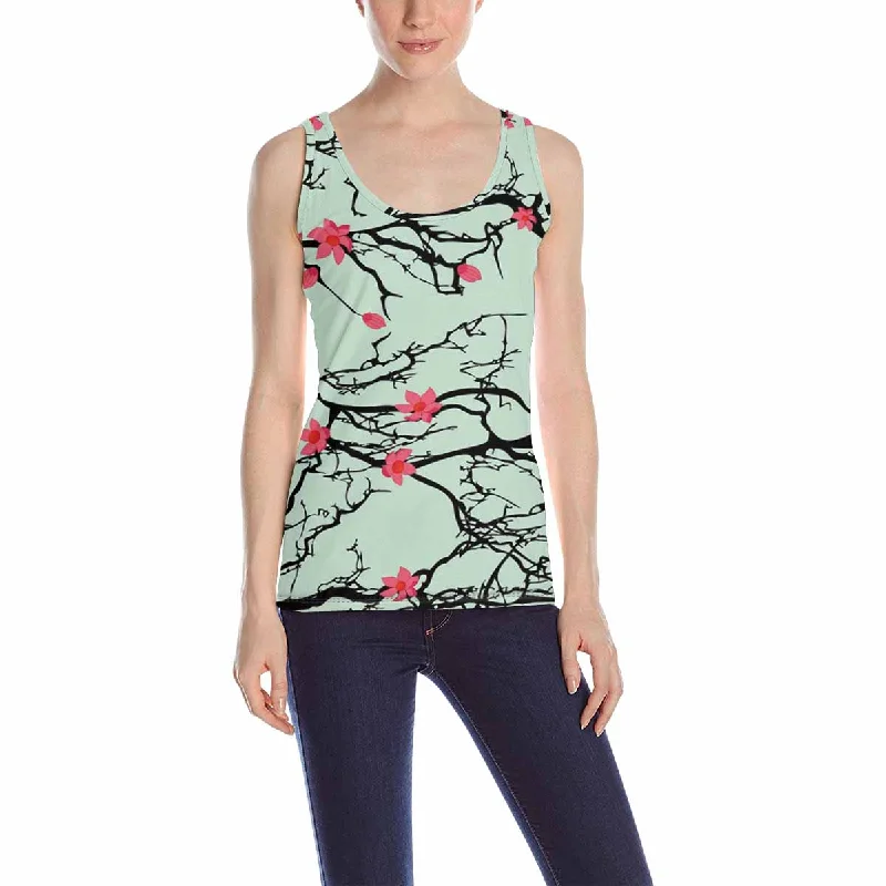 Womens Tank Tops print with cherry blossom