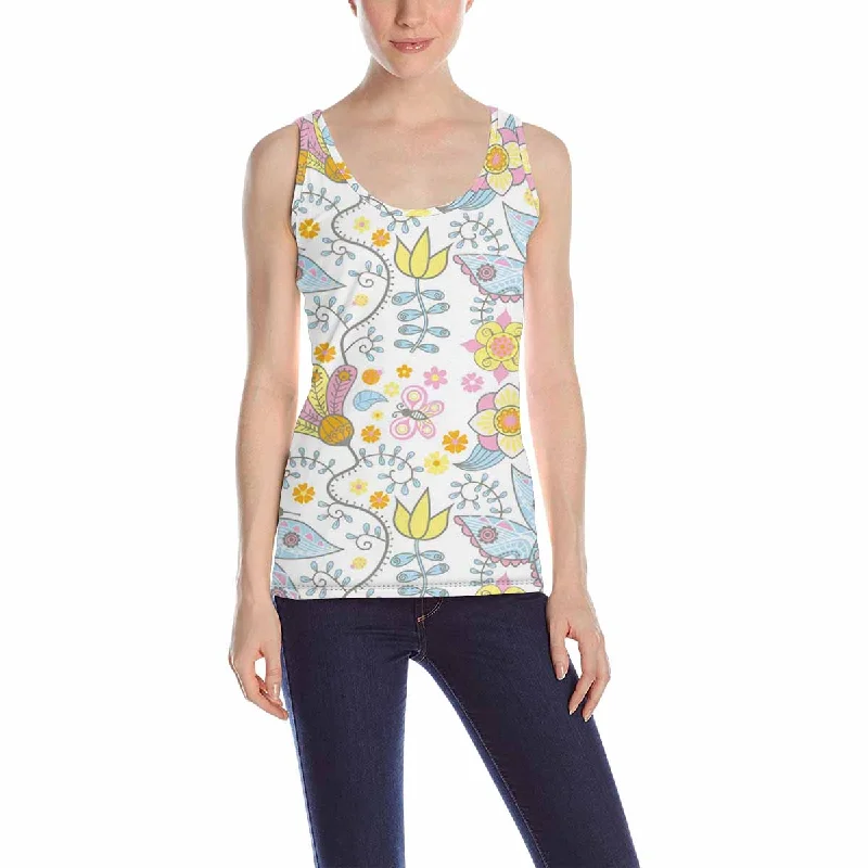 Womens Tank Tops print with flowers and butterflies