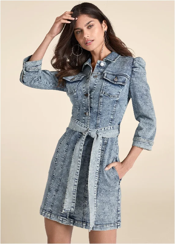 Button-Up Denim Dress - Cool Wash