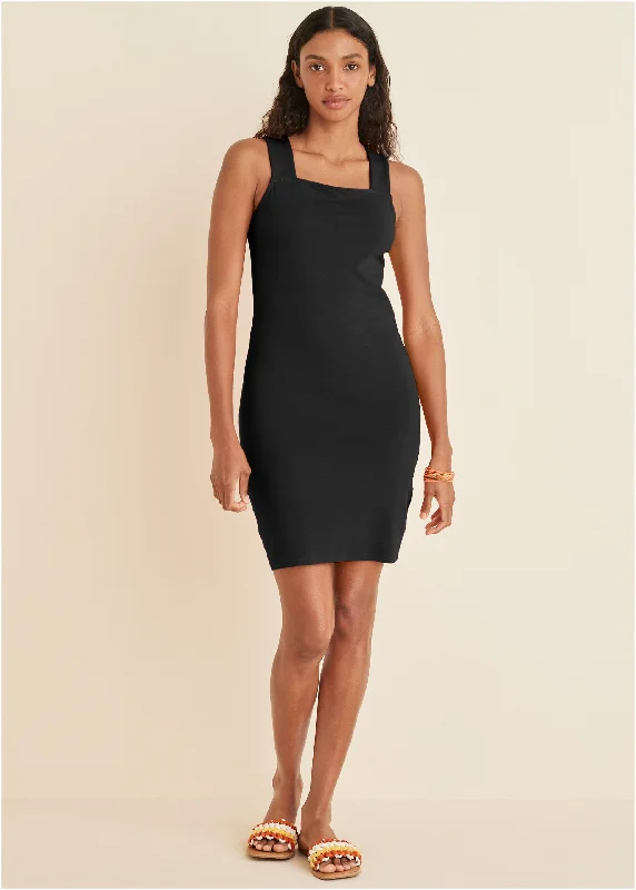 Square Neck Tank Dress - Black