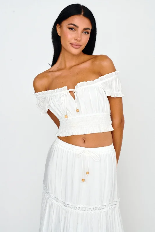 Canyon Cove Puff Sleeve Crop Top White