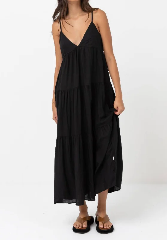 Classic Tiered Midi Dress In Black