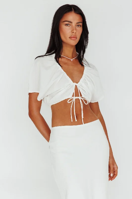 Coast To Coast Tied Crop Top White