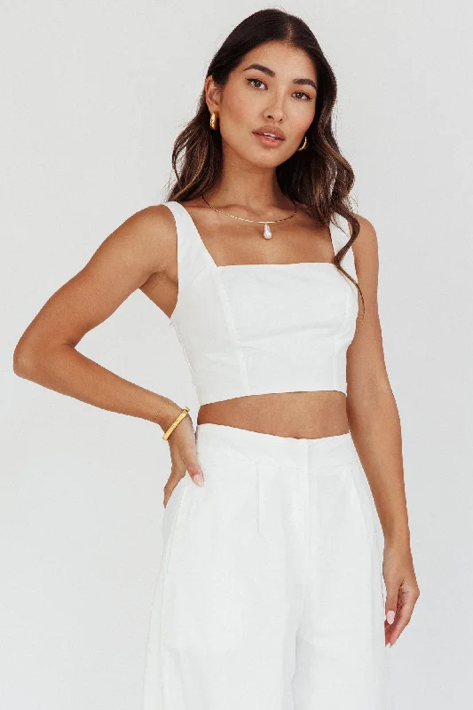 Empire Shirred Back Crop Top White