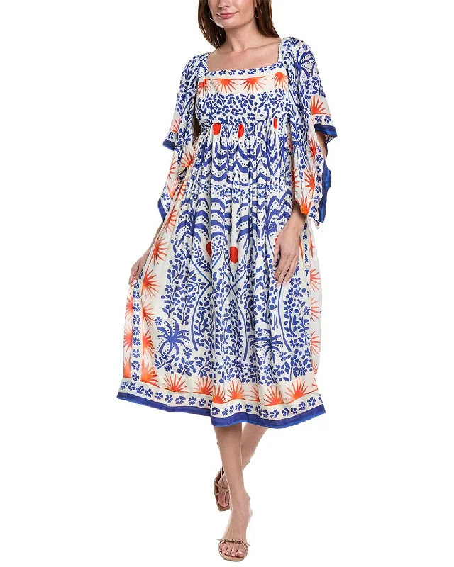 FARM Rio Afternoon Breeze Scarf Sleeve Midi Dress