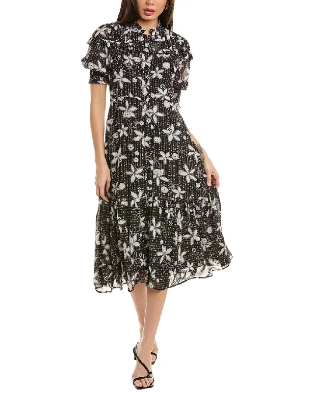 Gracia Floral Print Flounce Midi Dress