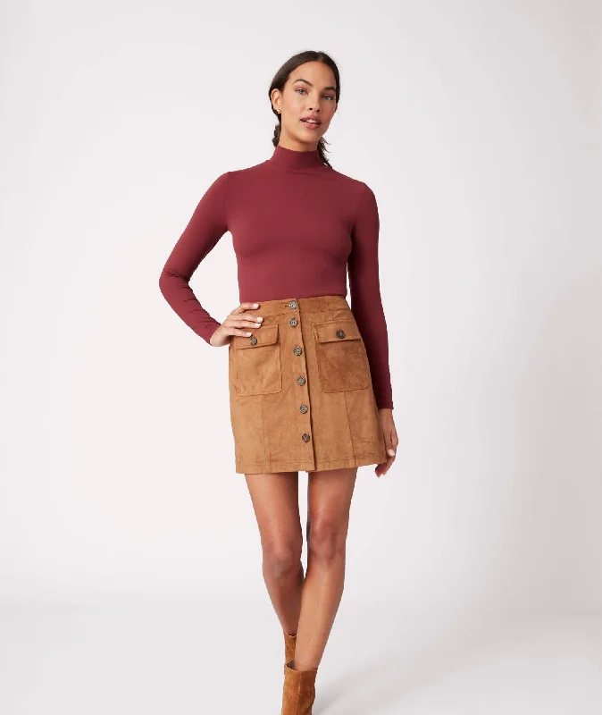 Faux Suede Button-Front Kendall Skirt