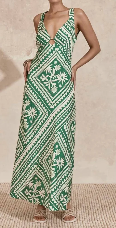 Losas Midi Dress In Emerald Tile